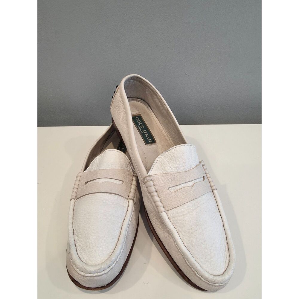 Cole Haan Pinch Penny Loafers Off White Pebbled Leather Flats Women Size 10.5 M